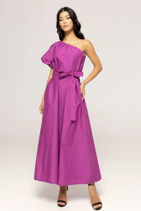 Rochie-midi-cu-un-umar-gol-Inna-fucsia-etic